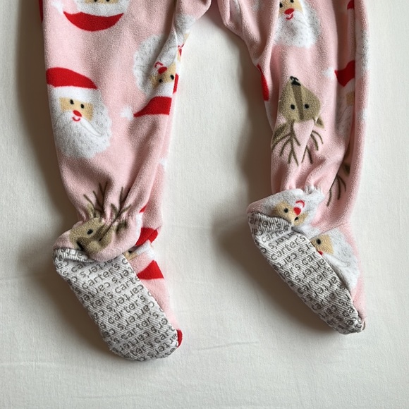 Carter's Baby Girl Fleece Zip Up Footed Santa/ Reindeer Pajamas Size 12 months - Picture 6 of 6